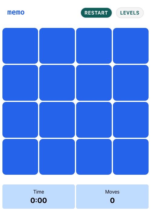 Screenshot of memory game website
