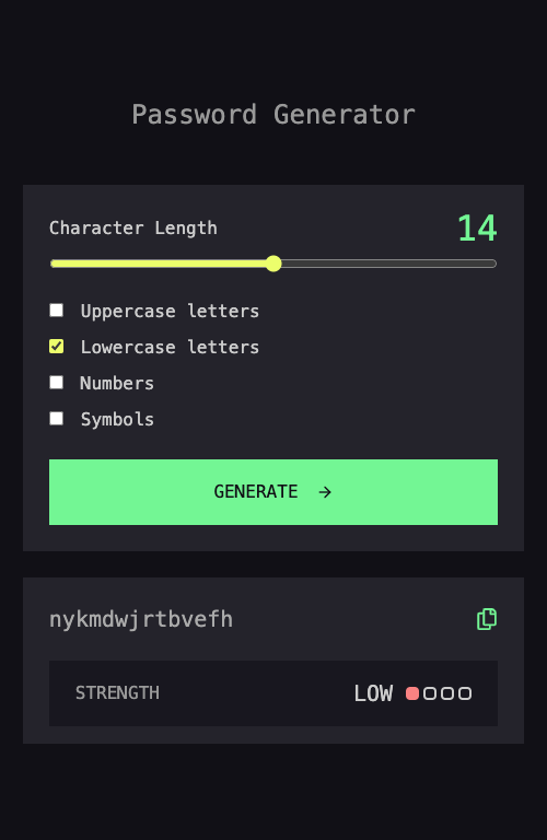 Screenshot of password geberator website