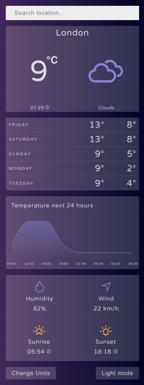 Screenshot of Weather Web App
